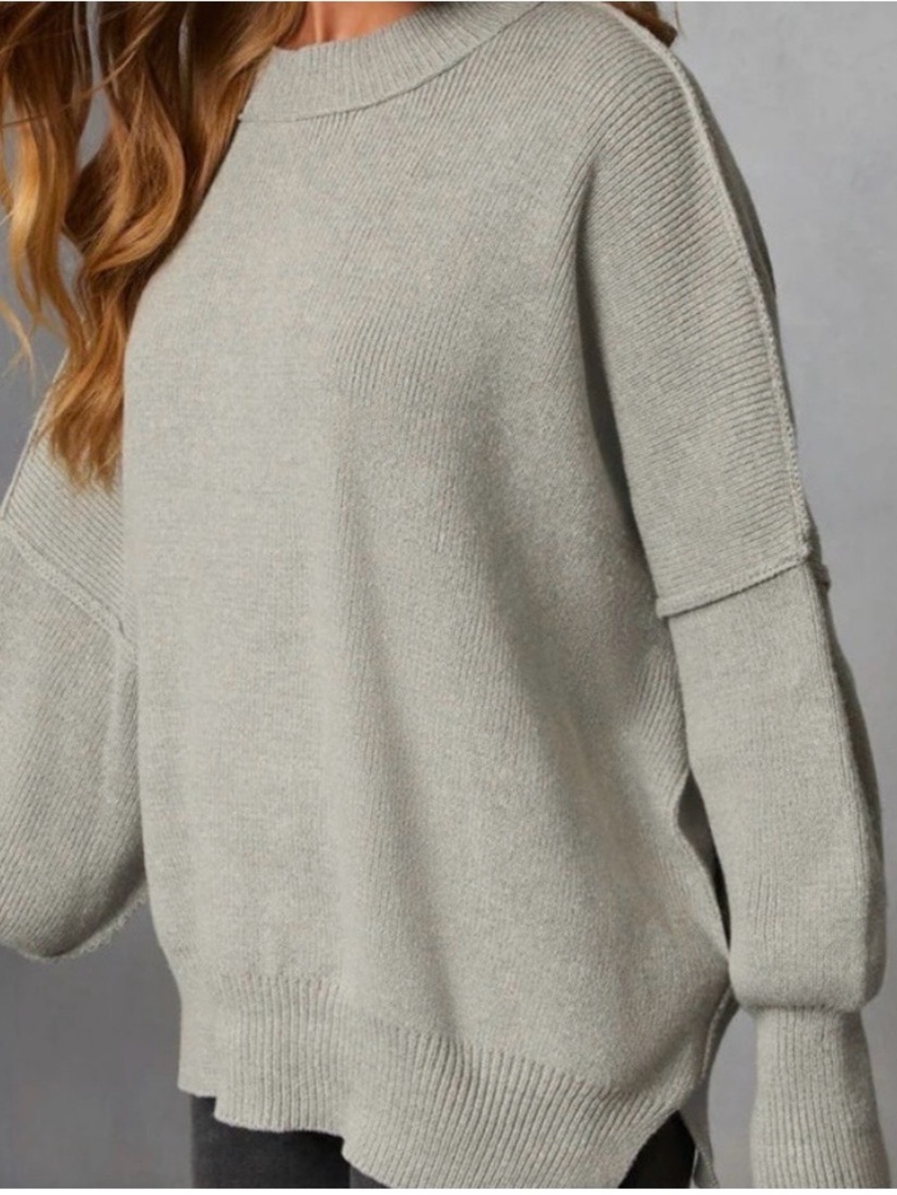 Vici Light Gray Oversized Crewneck Sweater